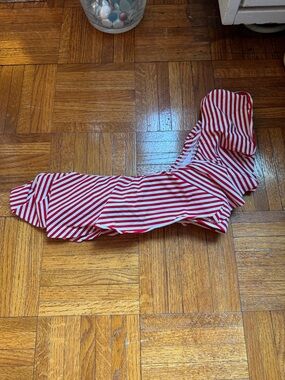 Calzedonia Red and White Striped Ruffle One-Shoulder Bathing suit Top